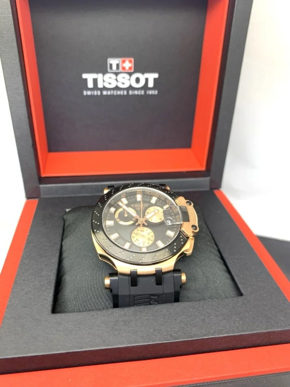 Tissot Mens Watch T-Race Chronograph Swiss Quartz Rose Gold Black T1154173705100